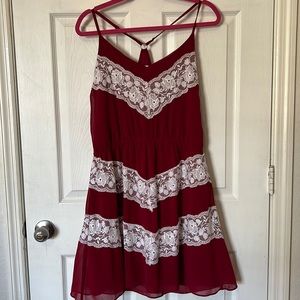 Red with White Lace Detail Racerback Dress with Adjustable Straps